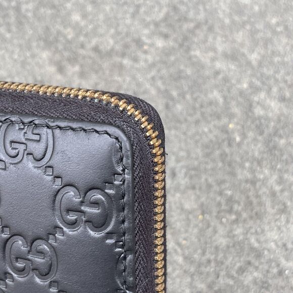 Gucci Black Monogram Leather Zip Wallet Interlocking GG Zipper Pull - Picture 5 of 14